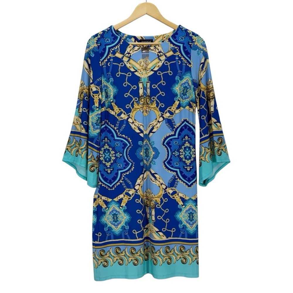 Enfocus Studio Blue and Gold Jersey Dress